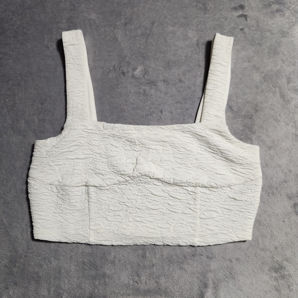 New Good American Womens Textured Cloud White Crop Square Neck Top L Large